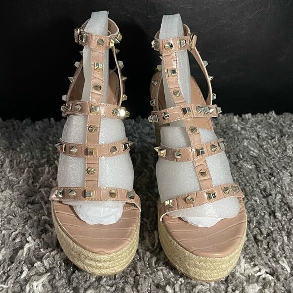 NIB Steven New York Cage Studded Espadrille Wedge Sandals - Picture 2 of 9